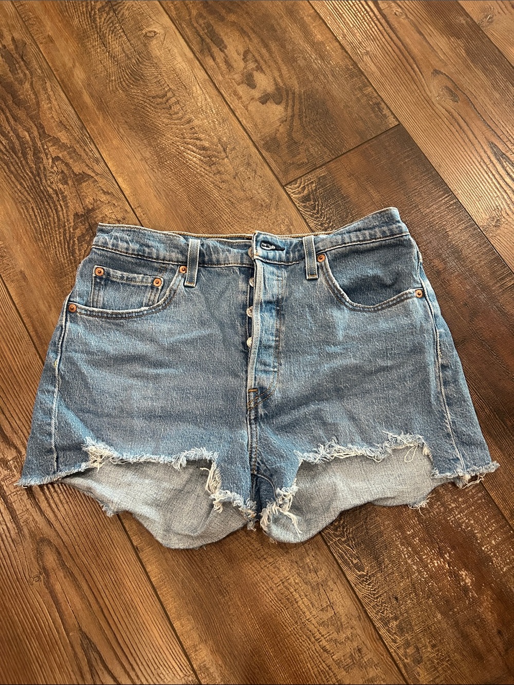 Levi's Light Blue Distressed Denim Cutoff Shorts